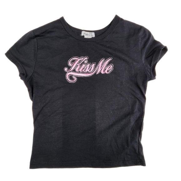 Kiss Me Y2K Rue 21 Cropped Baby Tee Size Small - Picture 1 of 6